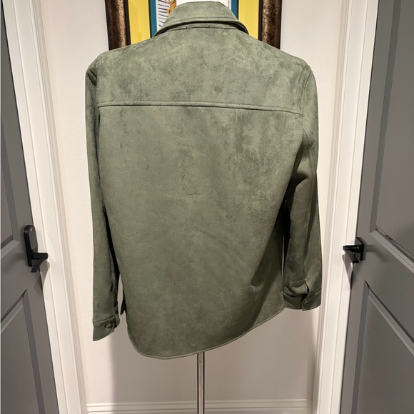 Olive Green Mens Suede Trucker Jacket - Picture 3 of 5